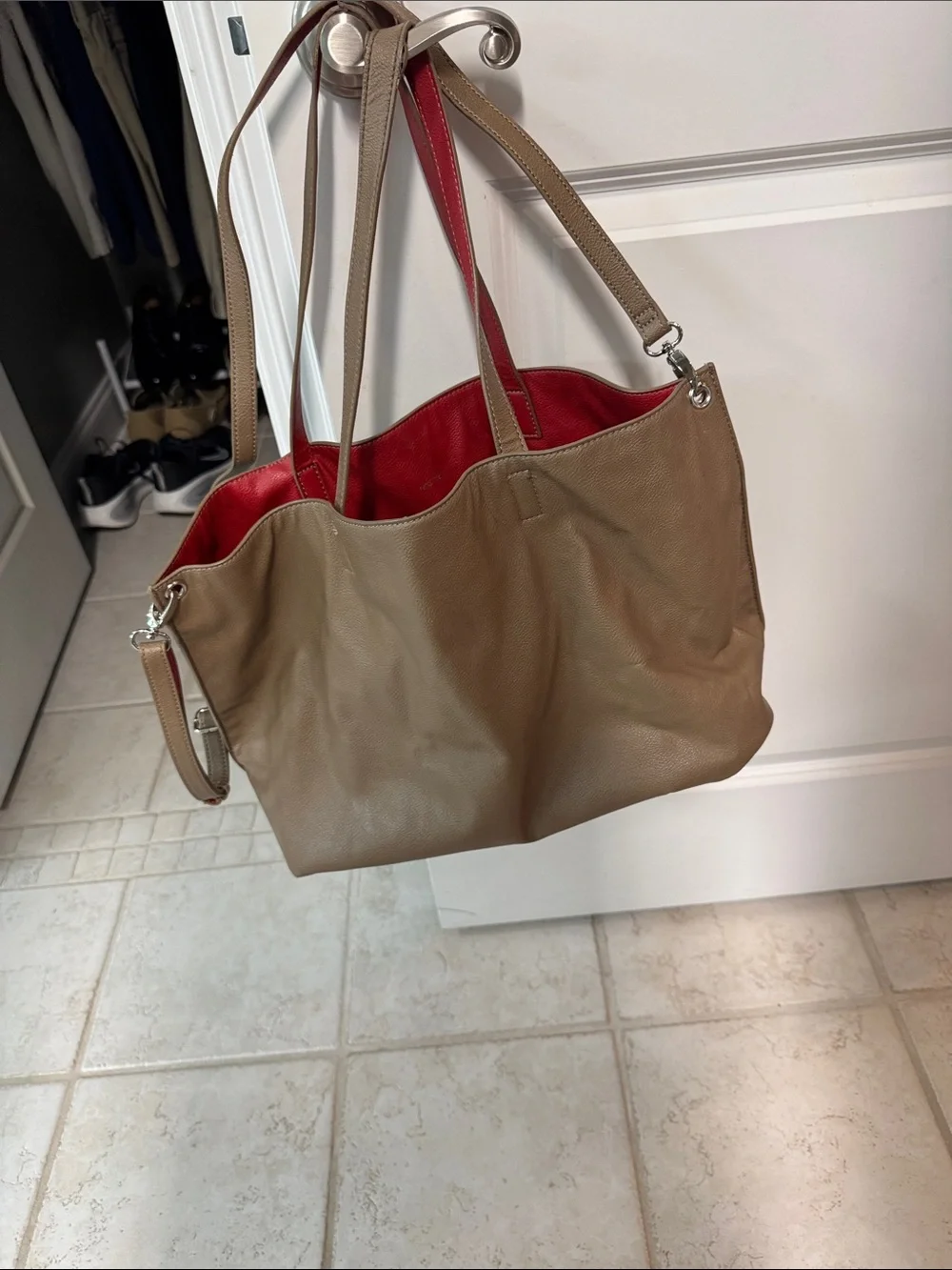 Nine West Taupe Leather Tote Bag
